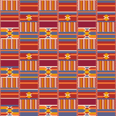 Kente cloth. African textile. Ethnic seamless pattern. Tribal geometric print.
