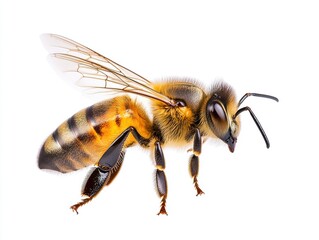 Honeybee in flight. Detailed view of bee's body