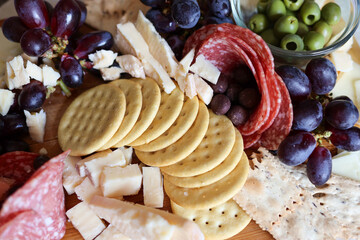 Gourmet Fancy Charcuterie Board with Meat Cheese and Grapes