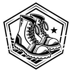 Army footwear silhouette badge rugged style logo vector