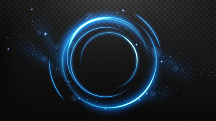 Rounded Blue Light Rotating with Flying Particles, Suitable For Product Advertising, Product Design and Other, Vector Illustration