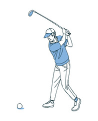 Illustration of a Golfer Swinging a Golf Club on White Background