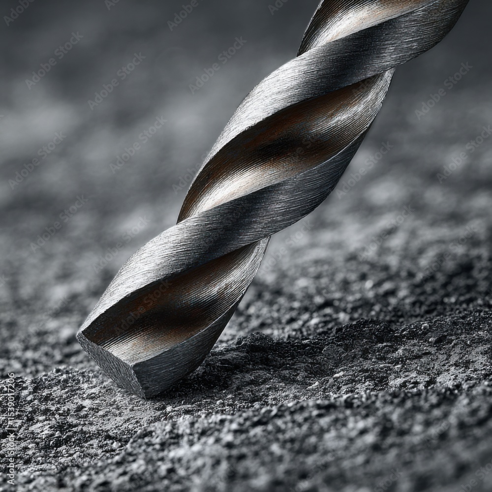Poster a close up of a drill bit with a spiral shape. concept of precision and focus, as the viewer can see