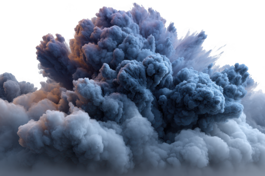 Blue and white smoke explosion isolated on transparent background