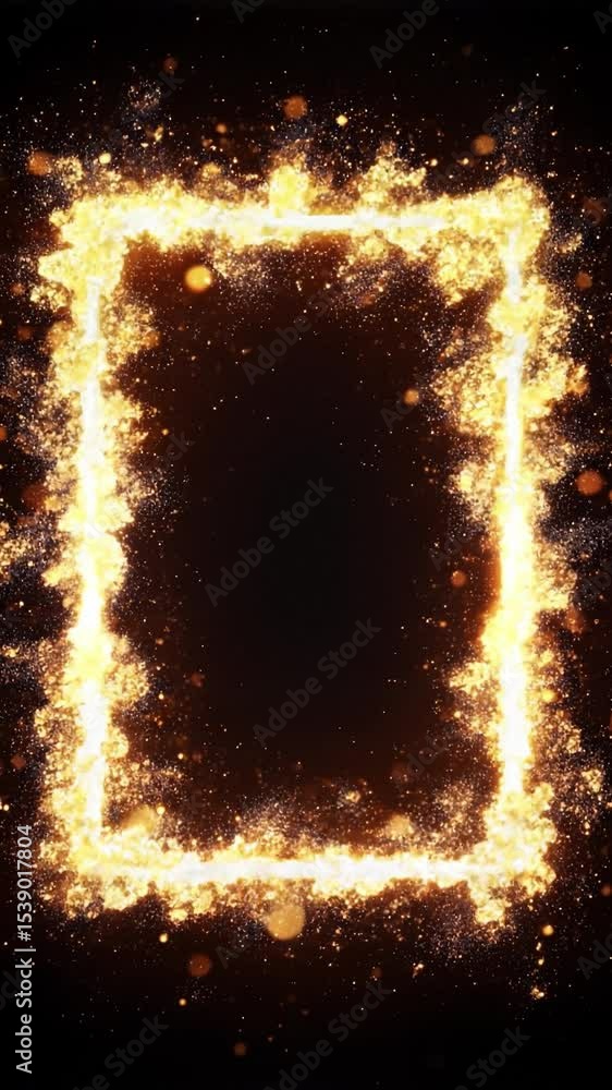 Aufkleber Rectangular frame glowing with golden light particles on black background with copy space for text