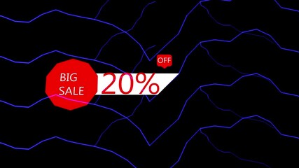 20% Animation of Discount Label Isolated On black Color Background. big deal, hot deal, mega sale, black friday event Video.