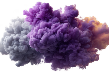 Purple and grey ink cloud explosion isolated on transparent background