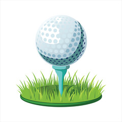 Golf Ball on Green Tee in Grass Digital Illustration for Sports and Recreation