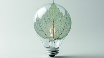 Eco-Friendly Lightbulb Made from Fresh Leaves, Symbolizing Renewable Energy and Sustainable Living Solutions