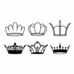 Six simple black crown line art designs