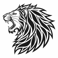 Stylized roaring lion head profile tribal design