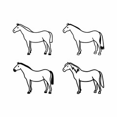Four simple line drawings of horses