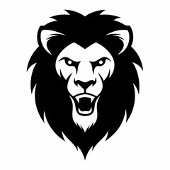 Stylized black and white lion head illustration	