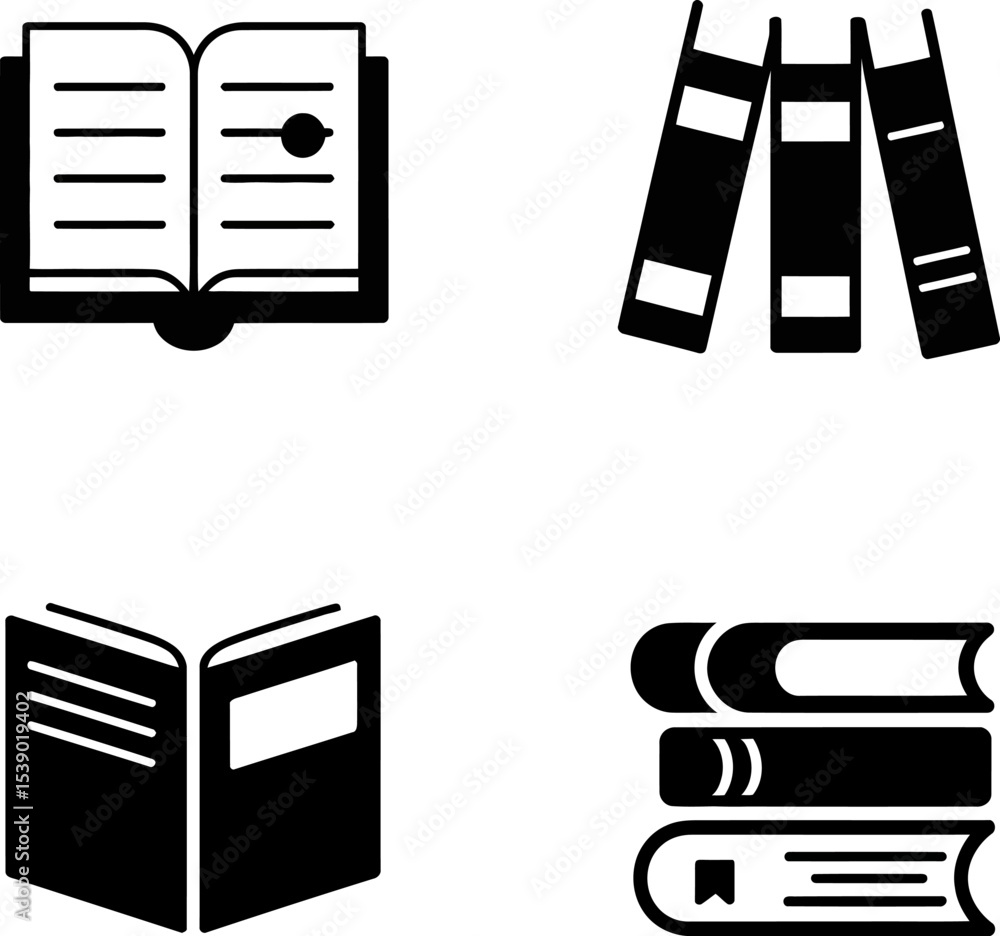 Poster a glossy black round vector icon set featuring book, document, and file symbols for web and office b