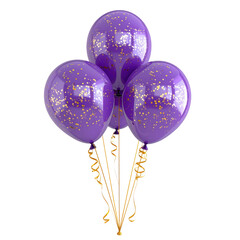 Bright Purple Balloons with Gold Confetti for Celebrations and Parties on transparent background