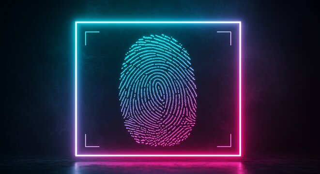 Neon Fingerprint Scan: Abstract Biometric Identity
