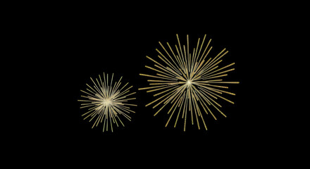 Two golden fireworks explode against a dark black background creating a festive celebratory atmosphere