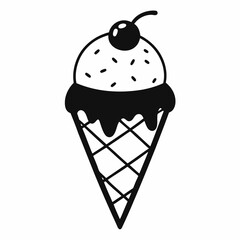 Ice cream cone with cherry and chocolate drizzle