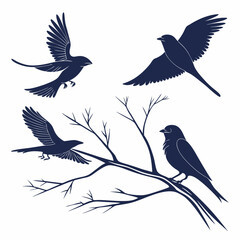 Elegant bird silhouettes on bare branches