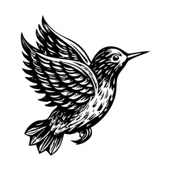 A vintage style illustration showing a flying sparrow