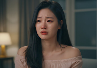 portrait of a young woman crying 