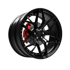 Black alloy wheel with red brake caliper