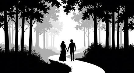 Mystical Forest Journey A Couple's Enchanting Walk Through the Trees and Fog