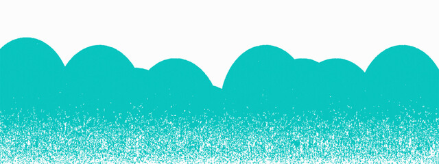 Mountains background with blue pastel gradient. Mottled landscape. Abstract grunge clouds and trees. Halftone vector illustration