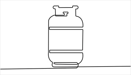 Gas cylinder continuous one line drawing. one line drawing of cylindrical gas tank with fire sign. one line vector illustration. Hand drawn Fire Extinguisher.