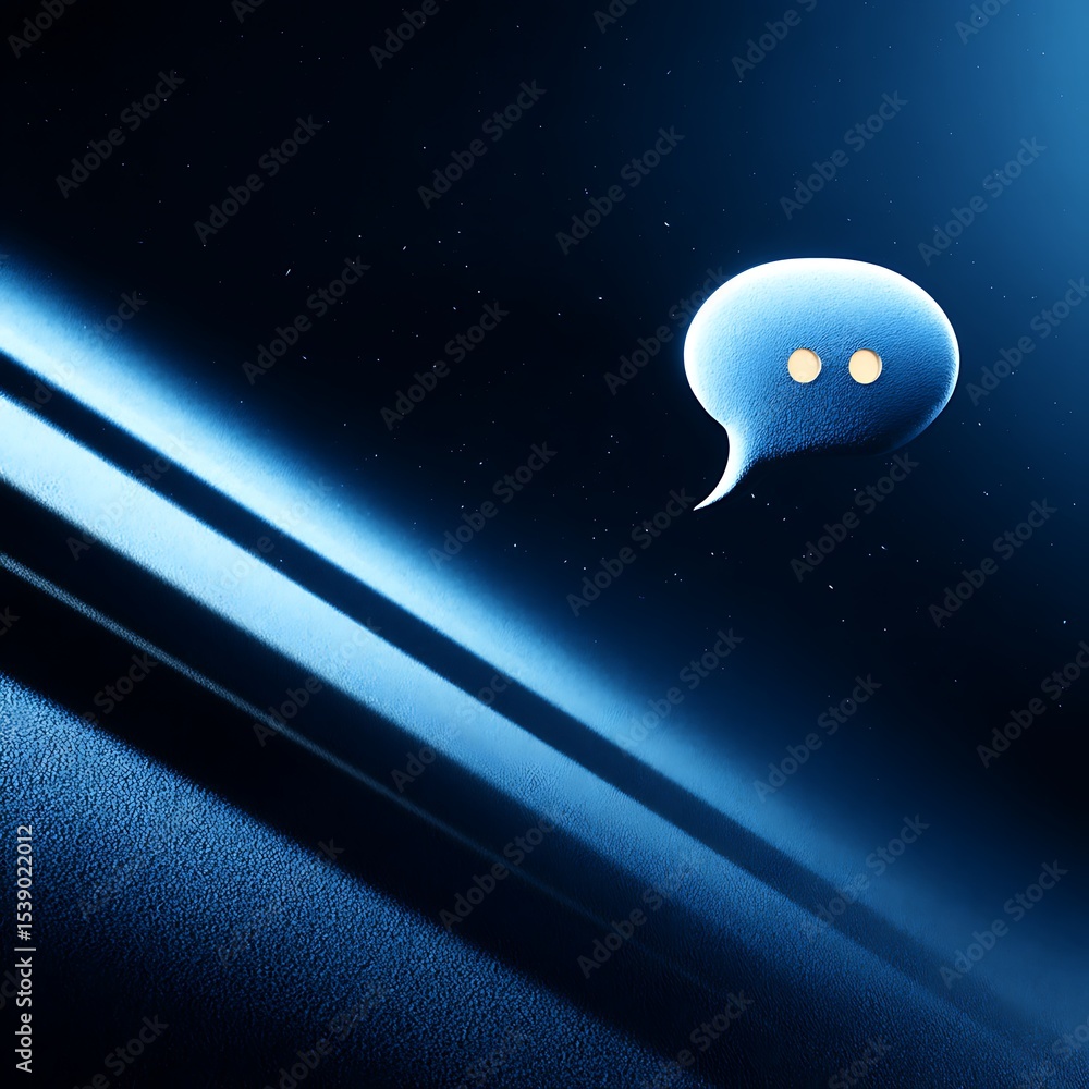 Poster glowing thought bubble in dark space, abstract communication concept with celestial light and textur
