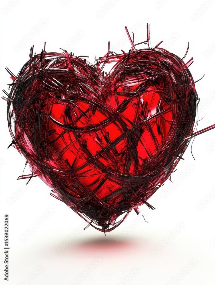 Poster a red heart with abstract, overlapping lines