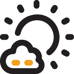 Minimal vector outline icon of a weather app interface with sun, cloud, and temperature symbols inside a smartphone frame.

