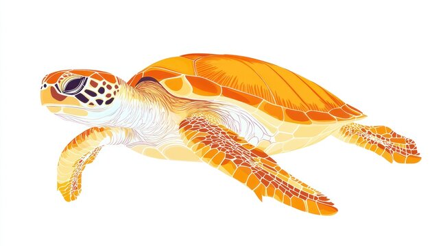 A stylized illustration of a sea turtle swimming with orange and white coloration