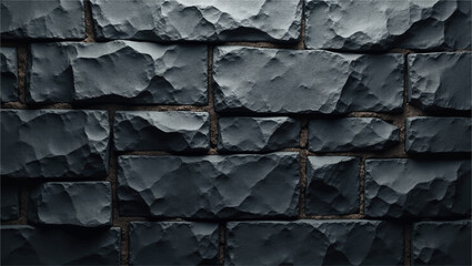 A dramatic,close-up shot of a textured black brick or stone wall,with strong,uneven lighting highlighting its rough,three-dimensional surface.The deep shadows and bright facets create a sense of depth