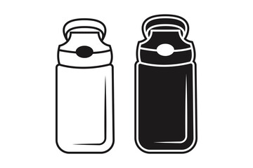 Kids Water Bottle art silhouette vector with line art on white background