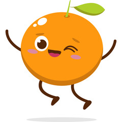 Cute orange character kawai vector for orange mascot. happy face, winking eye,. smile