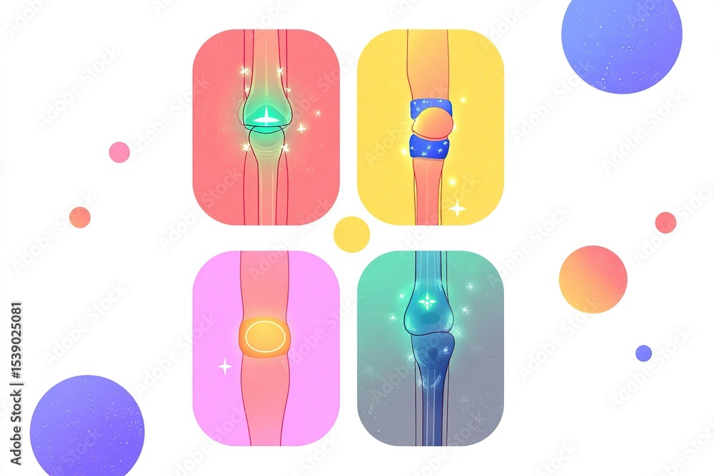 Poster illustration showing different types of knee joints emphasizing anatomy and functionality in a vibra