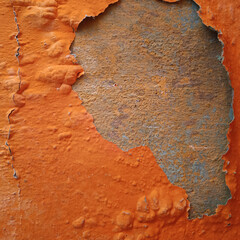 Close-up of peeling orange paint on an aged concrete wall