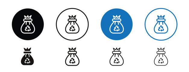 Set of pixel perfect colored Trash bag icon with 1 unexpanded, 1 silhouette,  Trash bag icon used in waste management and disposal visuals.