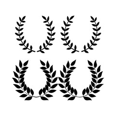 Laurel Wreath Silhouette Set | Black Vector Leaf Awards Icons | Classic Victory Branch Clipart for Logos, Certificates, Badges, and Graphic Design