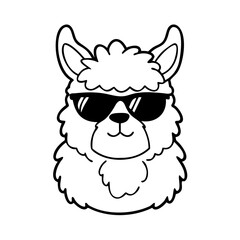 Cool Alpaca Line Art Drawing | Llama with Sunglasses Black and White Cartoon | Hipster Animal Clipart for Kids Crafts, Stickers, Coloring Pages

