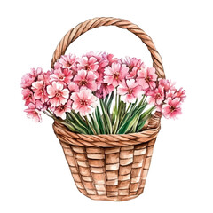 A Armeria Flower Basket, watercolor vector, isolated on a white background.