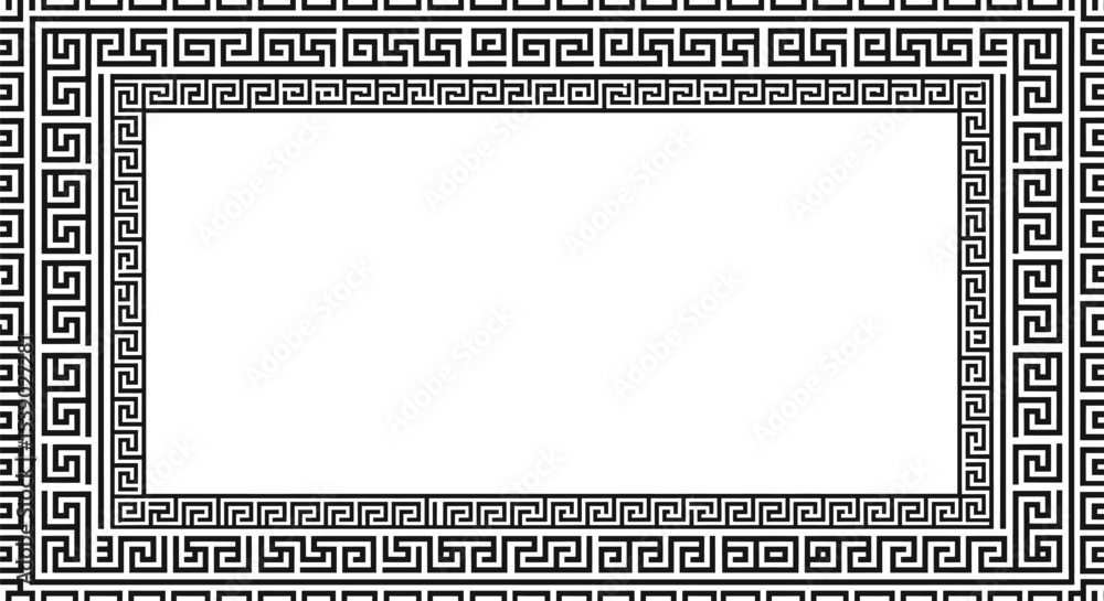 Poster greek key pattern border frame vector design for invitation card and decorative element template des