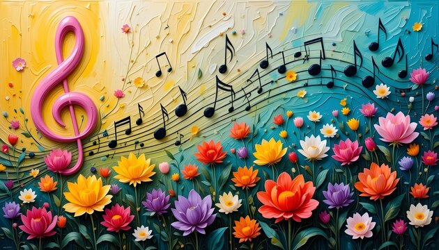 background with flowers and music notes