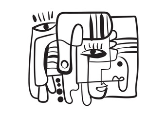 colorful abstract artwork featuring fragmented faces and organic shapes