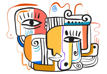 colorful abstract artwork featuring fragmented faces and organic shapes