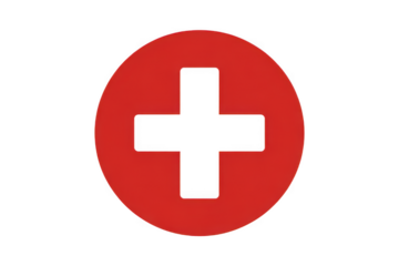 Red cross in a circle, medical symbol, healthcare sign isolated on transparent background