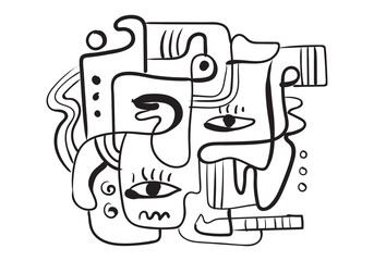expressive abstract face art composition with a dominant light blue and white figure