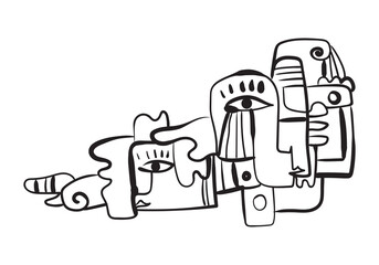 expressive abstract face art composition with a dominant light blue and white figure