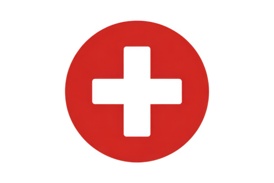 Red cross in a circle, medical symbol, healthcare sign isolated on transparent background - Powered by Adobe
